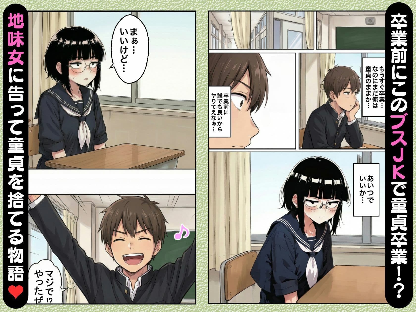 ブスな女子校生とヤって童貞を捨てる話【漫画87P】 サンプル 2