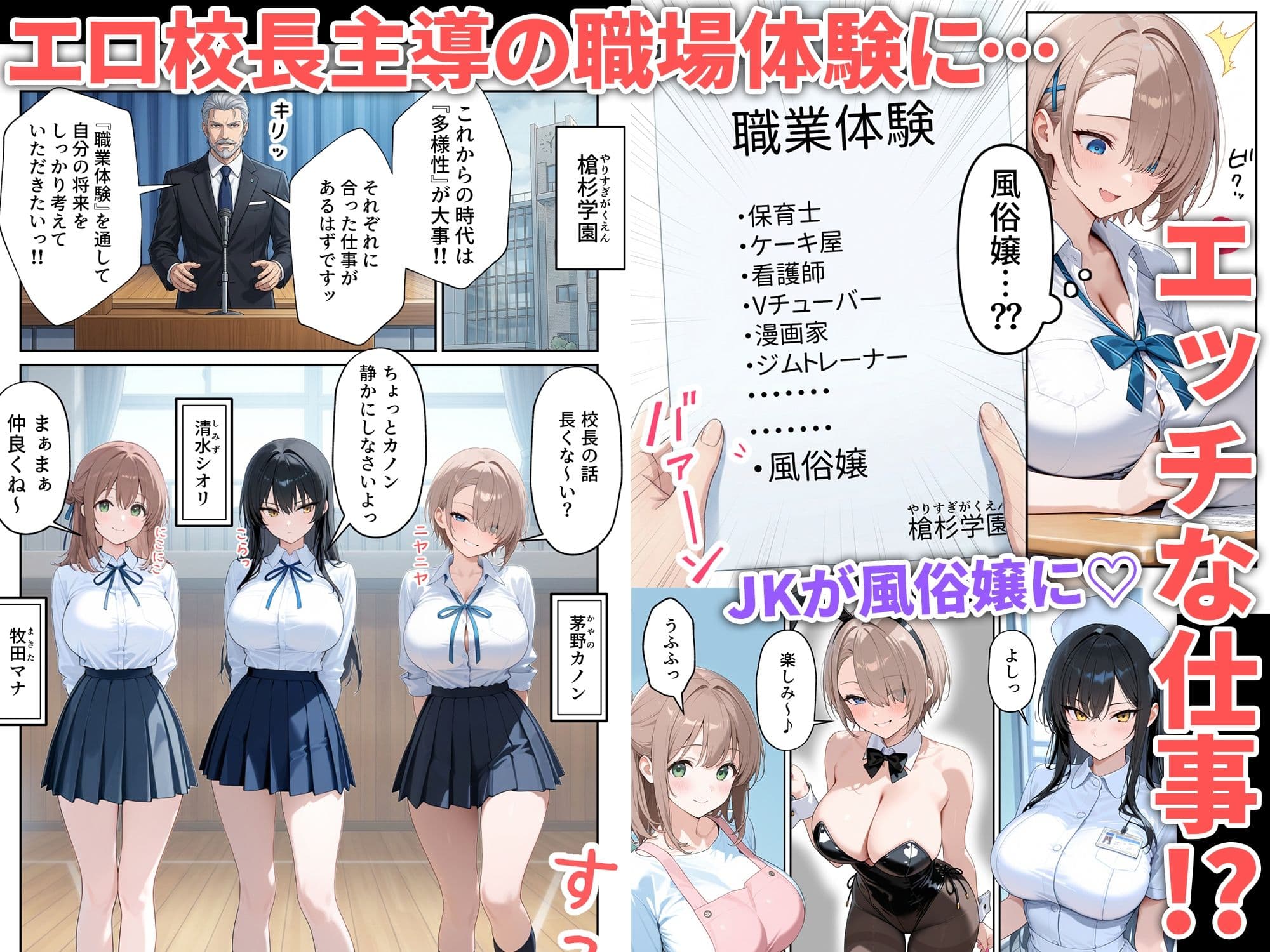 職場体験えっち 女子●生3人エッチな職場体験 サンプル 1