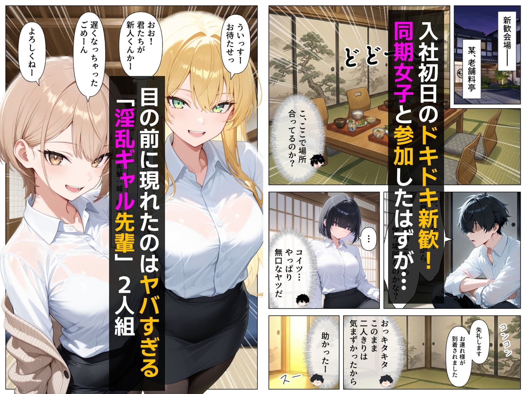 先輩ギャルOLから誘惑性接待_新入社員を「歓迎してあげる（はーと）」ハーレム天国？？ サンプル 1