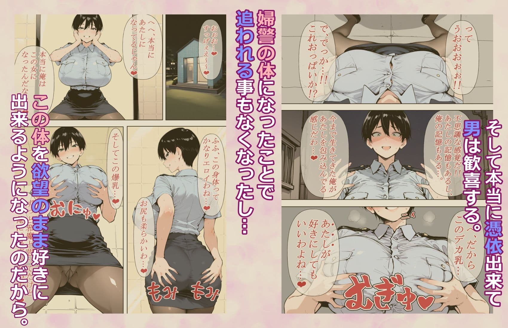 巨乳婦警さんに憑依したのでオナってセクハラして後輩とレズセする！！ サンプル 3