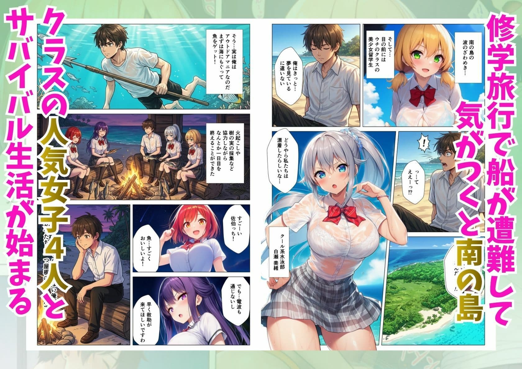 無人島でハーレム性活！クラスの一軍女子たちとエッチな乱交サバイバル サンプル 1