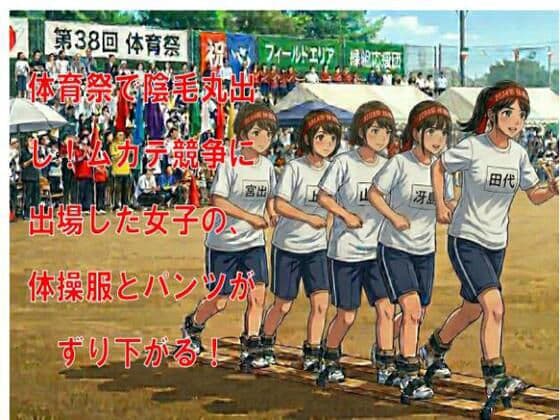 体育祭で陰毛丸出し！ムカデ競争に出場した女子の、体操服とパンツがずり下がる！