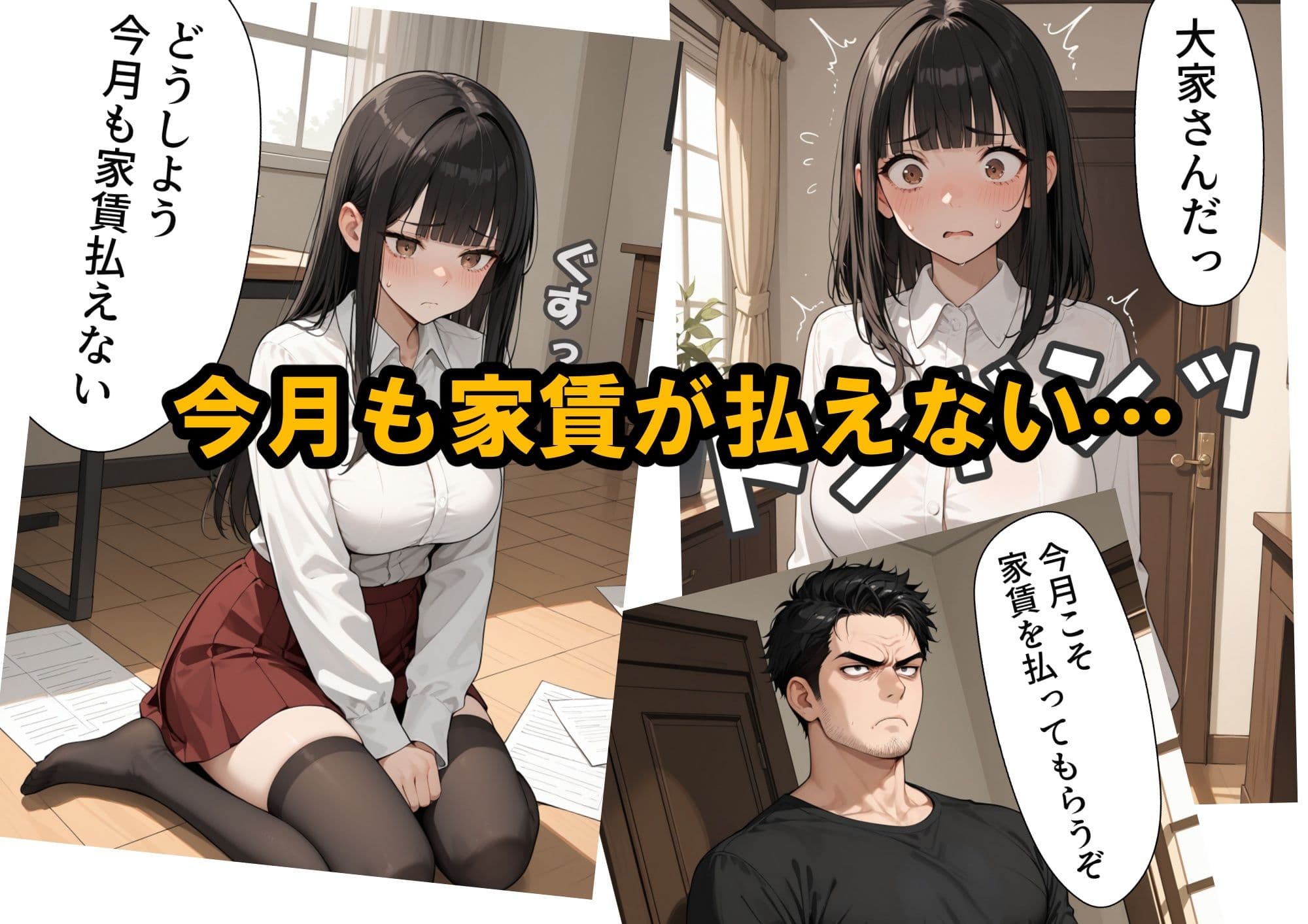 【家賃滞納】清楚系巨乳女子大生が堕ちる「性の取引」大家のエッチな要求にNOと言えない黒髪ロングニーハイ！エスカレートする強●調教 サンプル 1