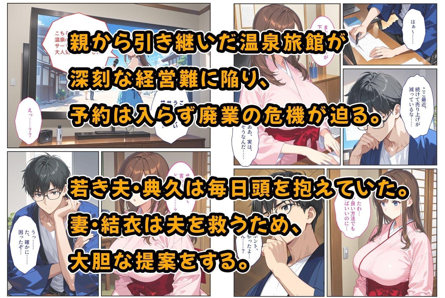 経営難の温泉旅館を守るため…爆乳人妻女将が客たちに種付けられて妊娠メス堕ち！ サンプル 1