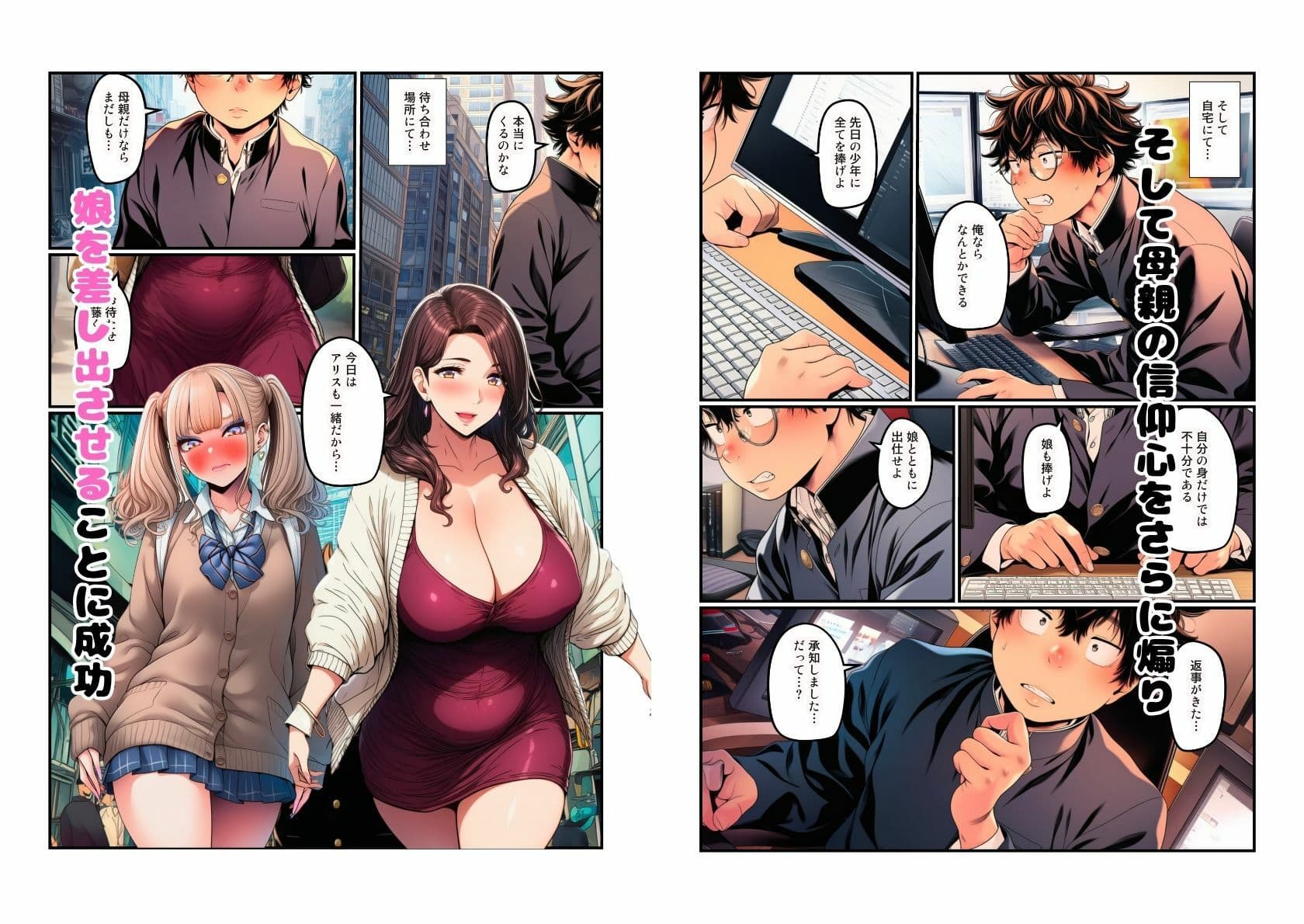 【熟女とJK  母娘丼】陰キャ男子から洗脳調教 サンプル 7