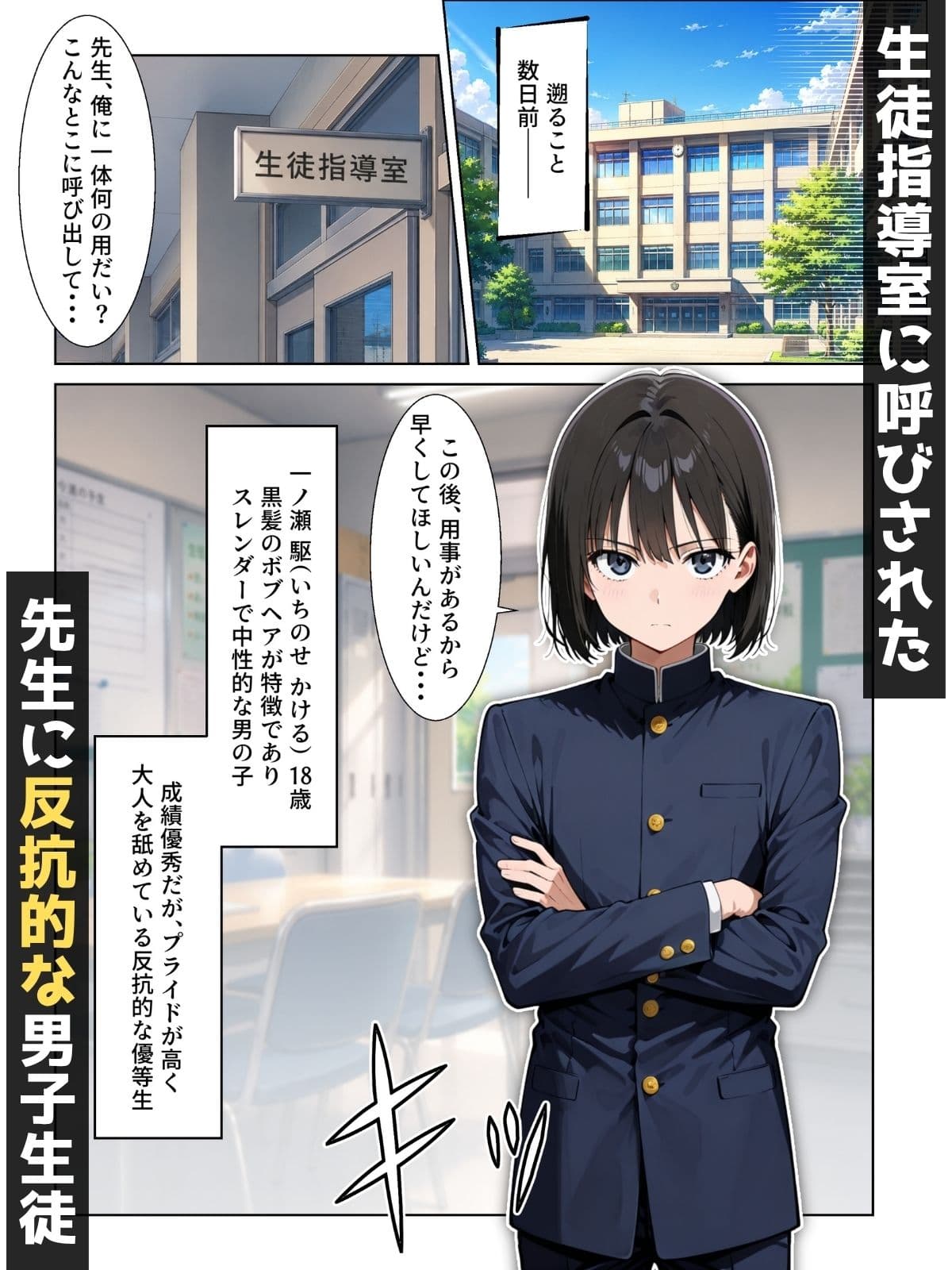 【男の娘×催●】〜生意気な黒髪ボブ青年がおじさん教師に常識改変される話〜 サンプル 1