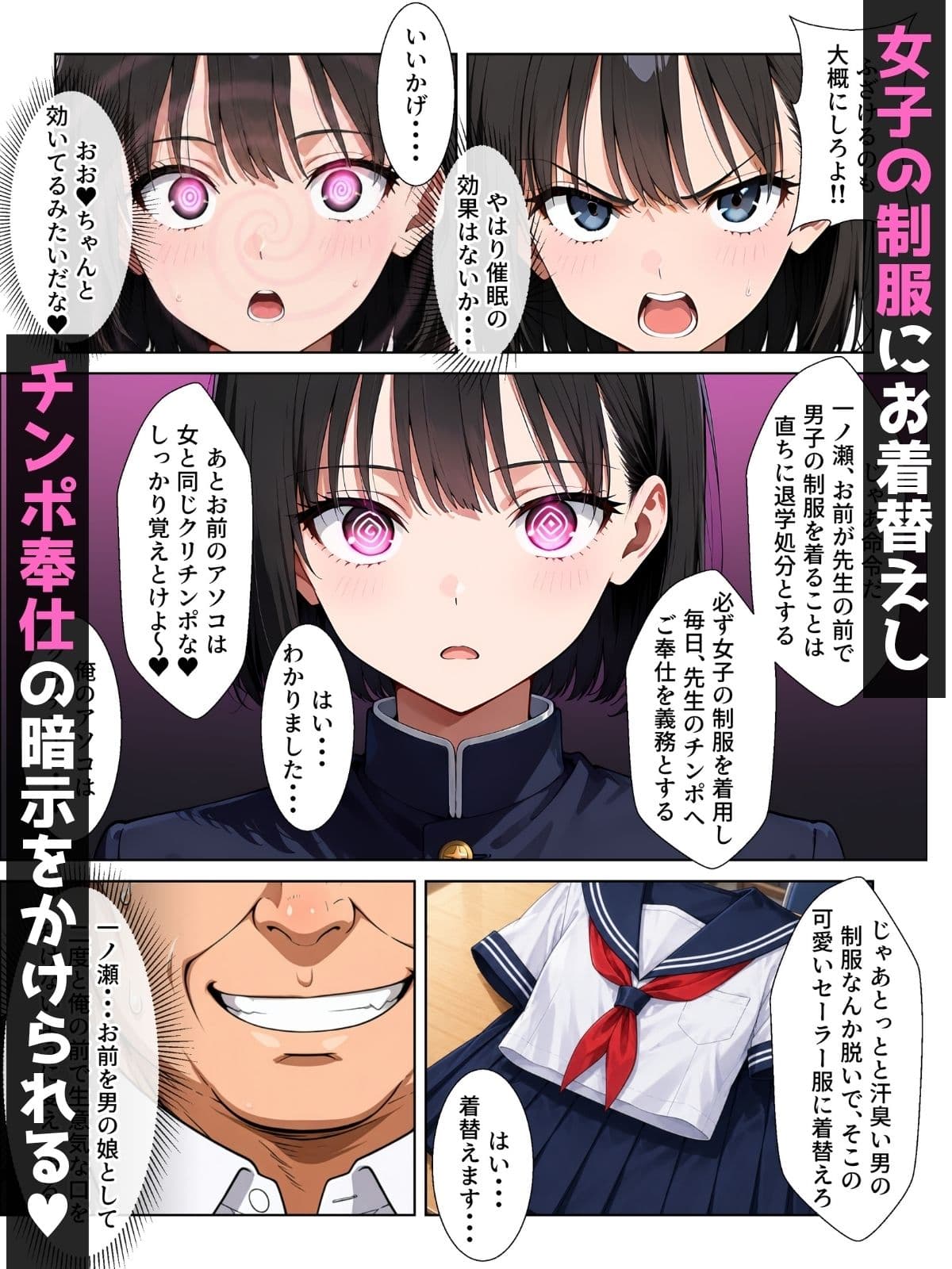 【男の娘×催●】〜生意気な黒髪ボブ青年がおじさん教師に常識改変される話〜 サンプル 3