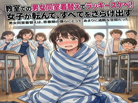 教室での男女同室着替えでラッキースケベ！女子が転んで、すべてをさらけ出す