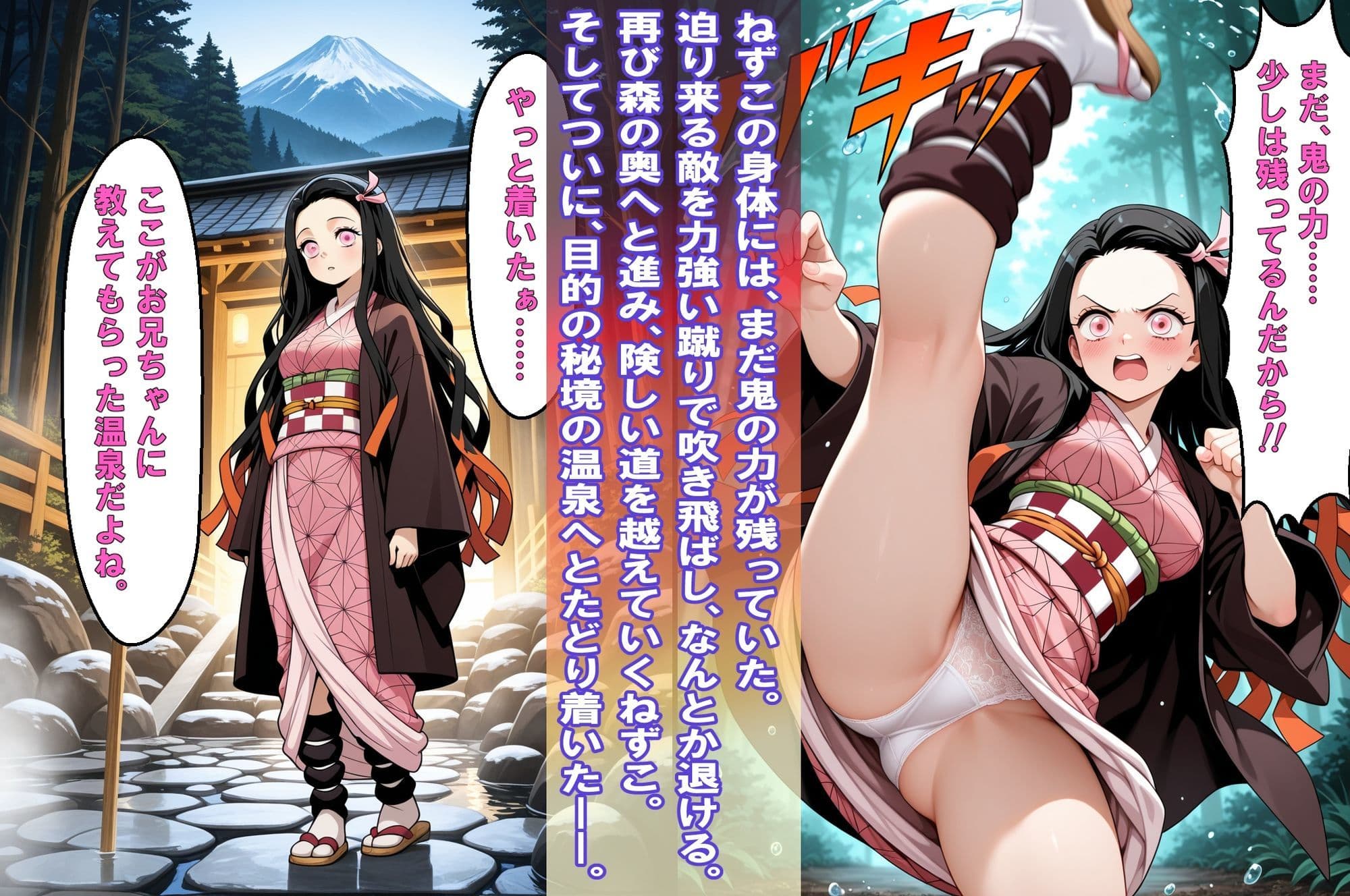 「温泉なんて大嫌い 〜母乳があふれる呪われた秘湯〜」(カナヲ)&「おっぱいから母乳!!湯けむりに潜む呪い」(ねずこ)2冊セット【静止画200枚、動画12個(合計15分35秒)、静止画はセリフ入り、動画は音声入り】 サンプル 7