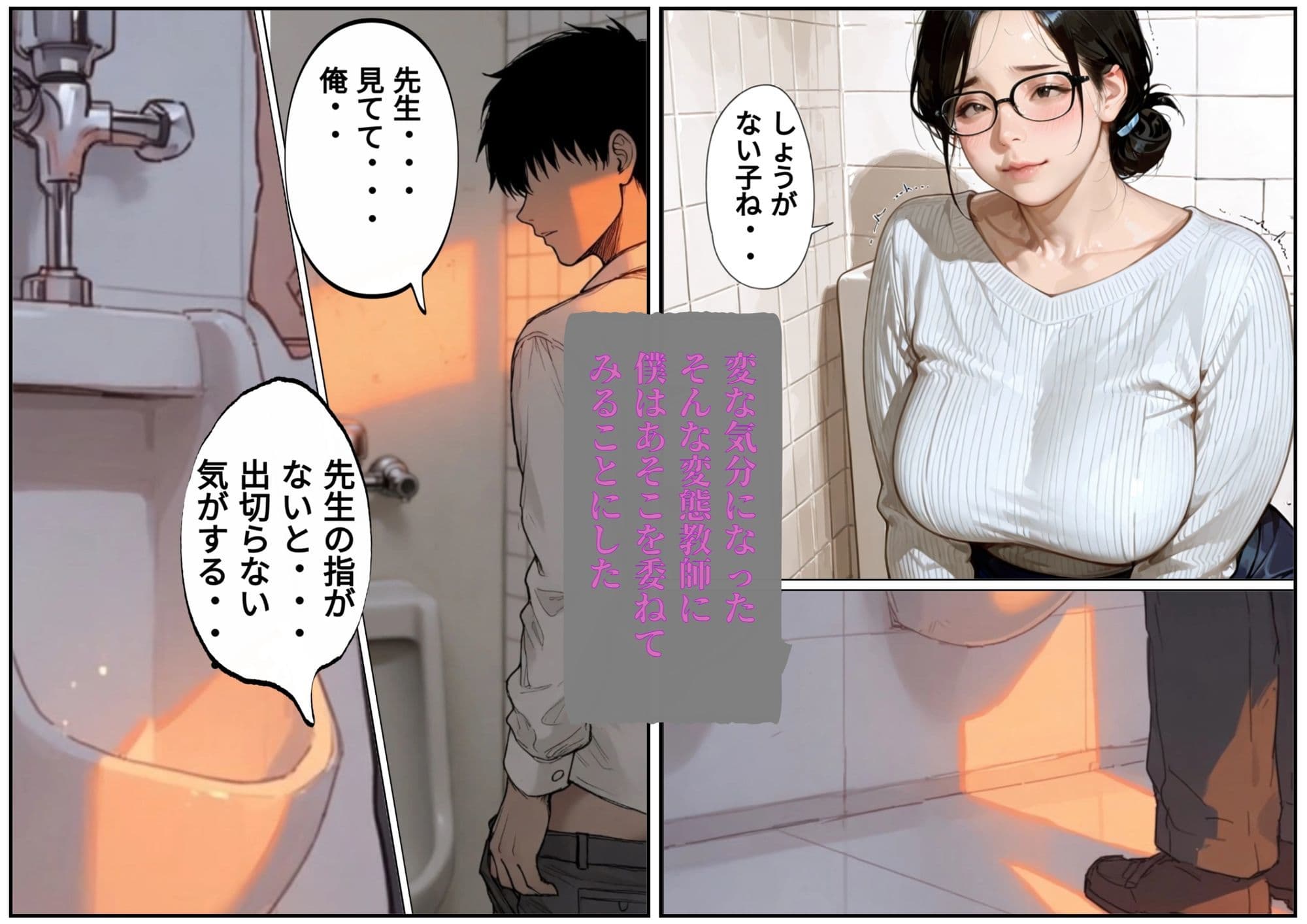 放課後の男子トイレで地味なくたびれたおばさん教師にチンチンを見られ握られ●すことになった話 サンプル 4