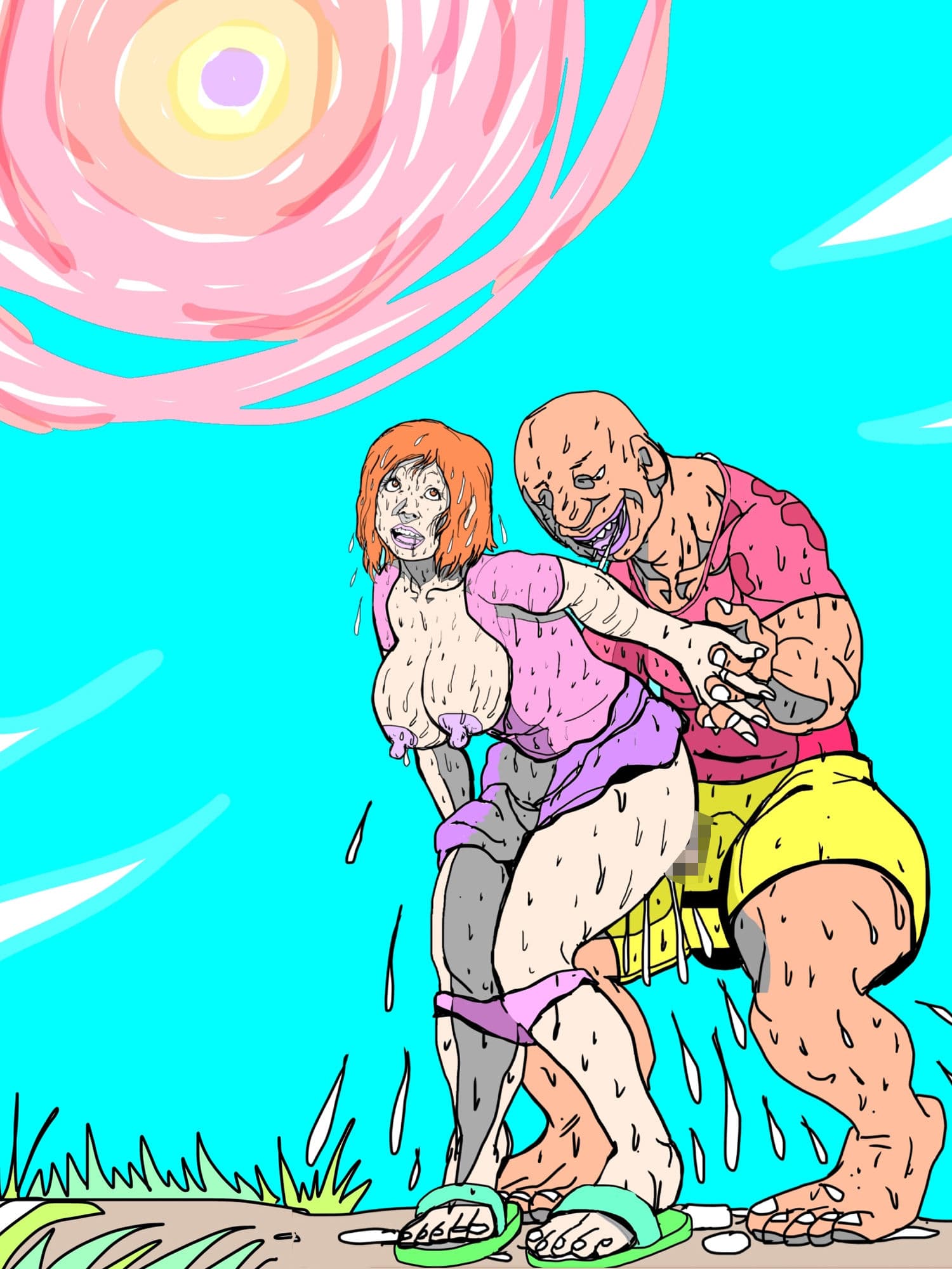 真夏の太陽の下近所の奥さんが見知らぬ男と汁だくまぐわいやってた サンプル 4